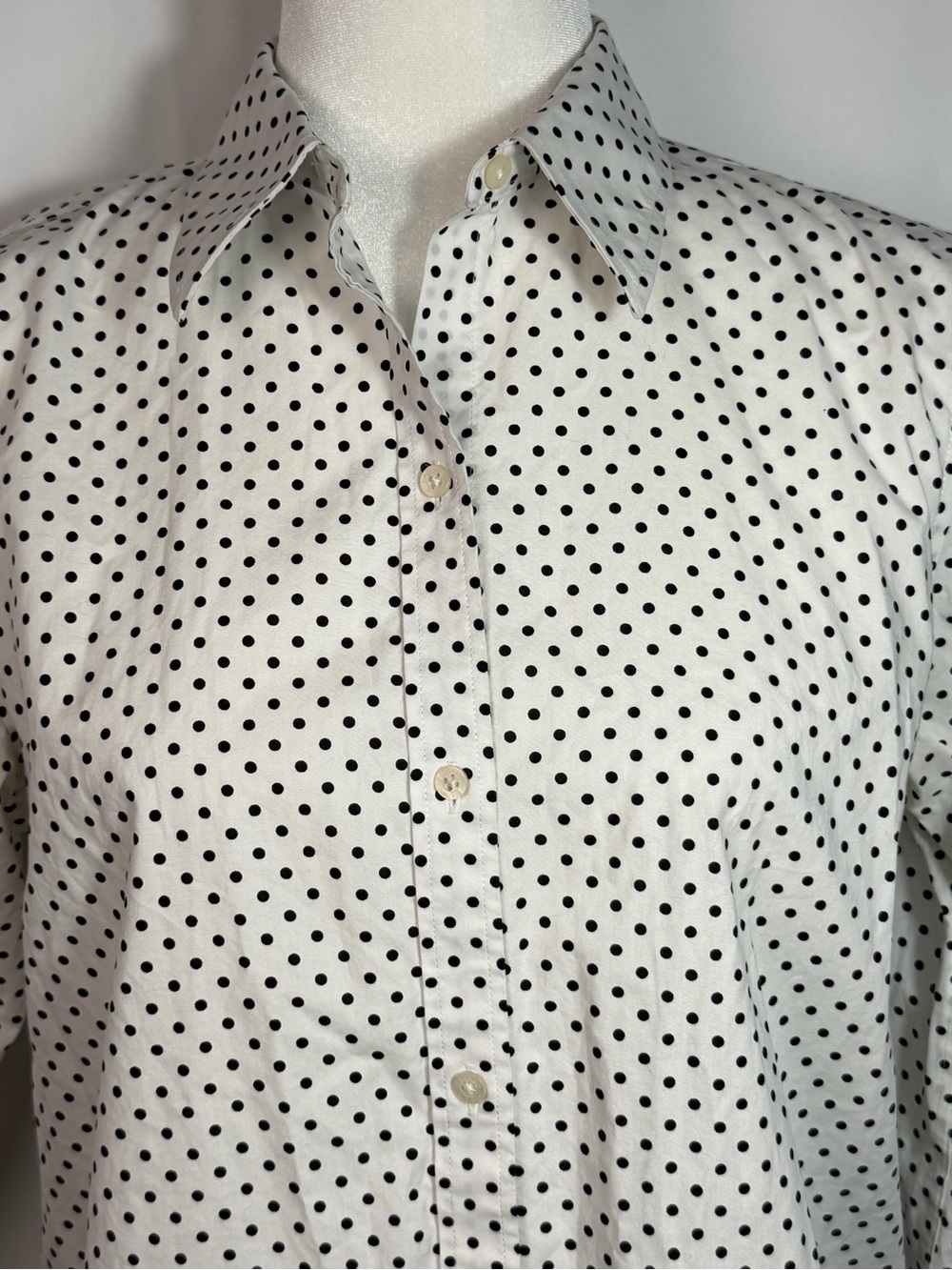 Lauren Ralph Lauren Polka Dot Button Down White Black Parisian Chic Medium - Picture 2 of 11